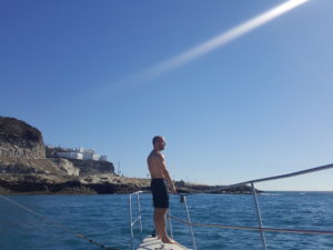 Alex auf Katamaran in Gran Canaria Alex auf Katamaran in Gran Canaria