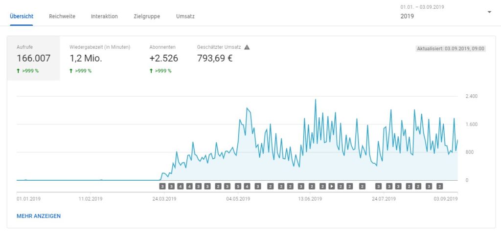 Youtube Umsatzentwicklung Vermietertagebuch